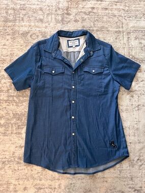 Diamond Cross Ranch Men's Short Sleeve Button-Up Shirt - Blue